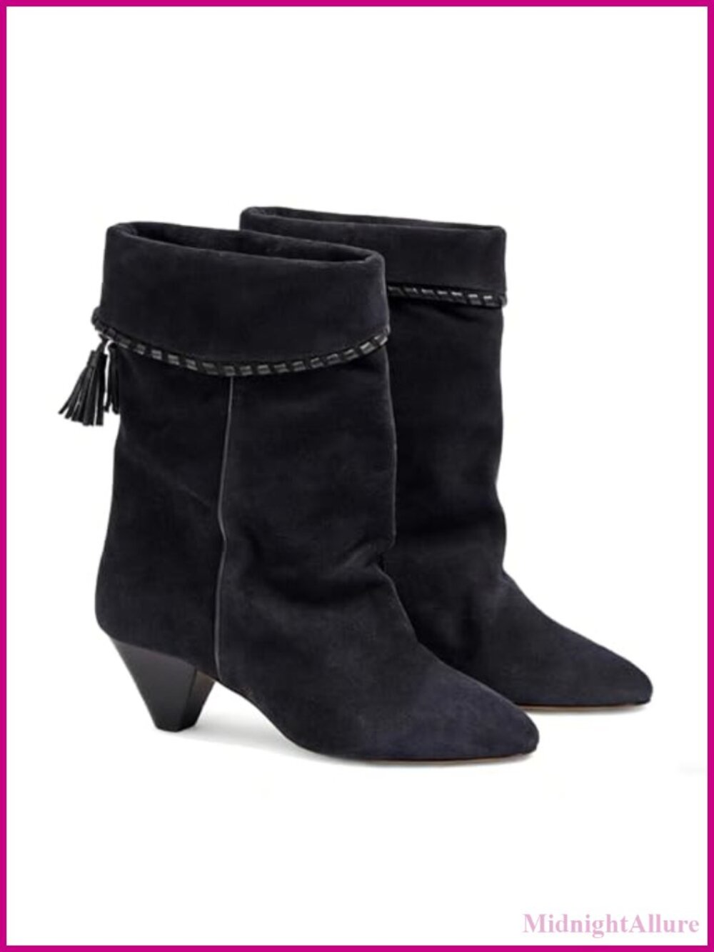 Suede Ankle Boots Women Slouchy Fold Over Pointed Toe Low Heel Western Booties